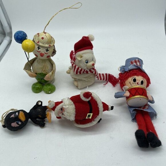 VINTAGE 1950s Kitschy Paper Mache Clown Ornament Santa Bear Duck Lot - Picture 1 of 12